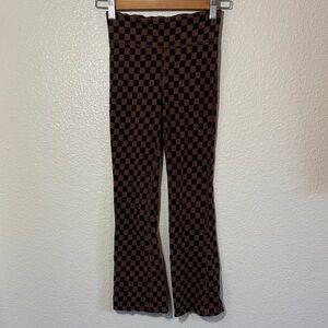 Gap Kids Organic Cotton Black and Brown Checkered Print Flare Leggings Size M 8